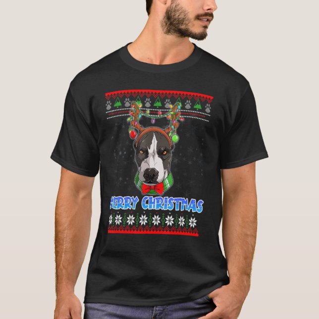 Merry Christmas Pitbull Dog Santa Ugly Xmas Sweate T-Shirt (Front)