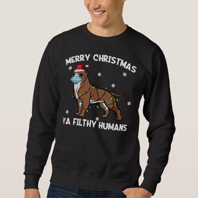 Merry Christmas Pitbull Face Mask Pitty Dog Santa  Sweatshirt (Front)