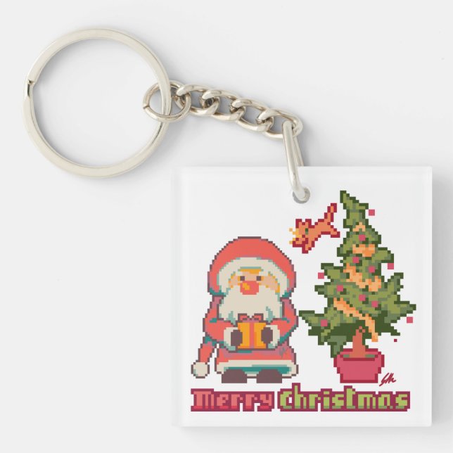 Merry Christmas Pixel art, Pixel Art  Keychain (Front)
