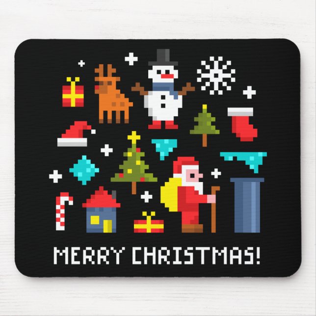 Merry Christmas pixel cartoons Mouse Pad (Front)