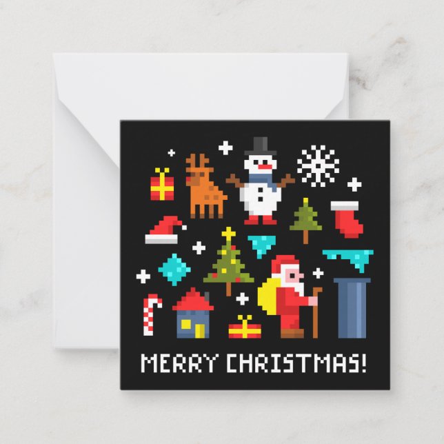 Merry Christmas pixel cartoons Note Card (Front)