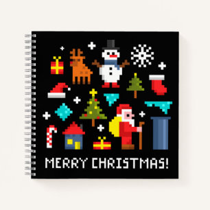 Merry Christmas pixel cartoons Notebook