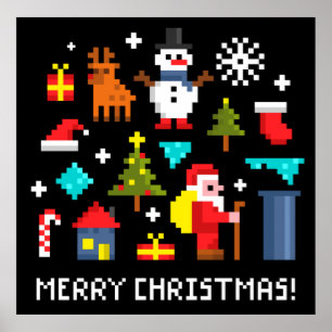Merry Christmas pixel cartoons Poster