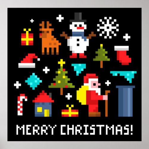 Merry Christmas pixel cartoons Poster