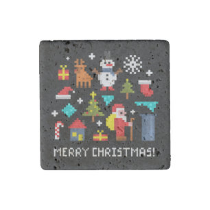 Merry Christmas pixel cartoons Stone Magnet