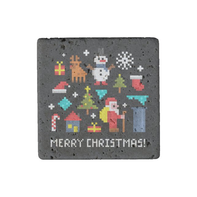 Merry Christmas pixel cartoons Stone Magnet (Front)
