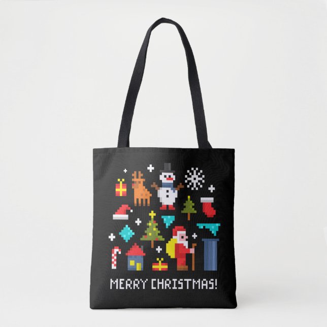 Merry Christmas pixel cartoons Tote Bag (Front)