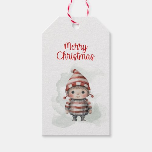Merry Christmas Pixie red white Watercolor Elf Gift Tags