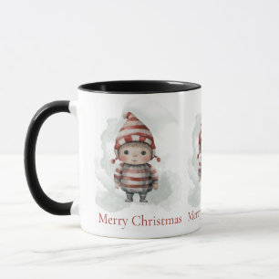 Merry Christmas Pixie red white Watercolor Elf Mug