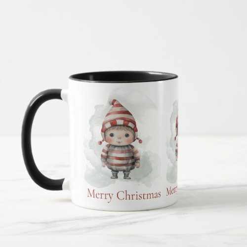 Merry Christmas Pixie red white Watercolor Elf  Mug