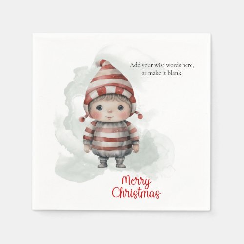 Merry Christmas Pixie red white Watercolor Elf Napkins