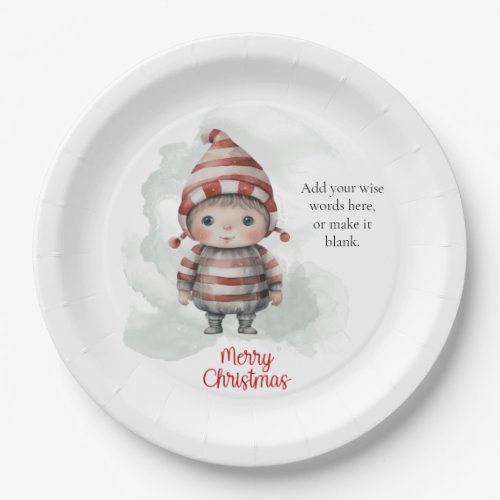 Merry Christmas Pixie red white Watercolor Elf Paper Plates