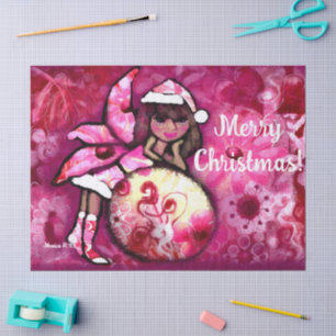 Merry Christmas Pixie Whimsical Floral Decoupage Tissue Paper