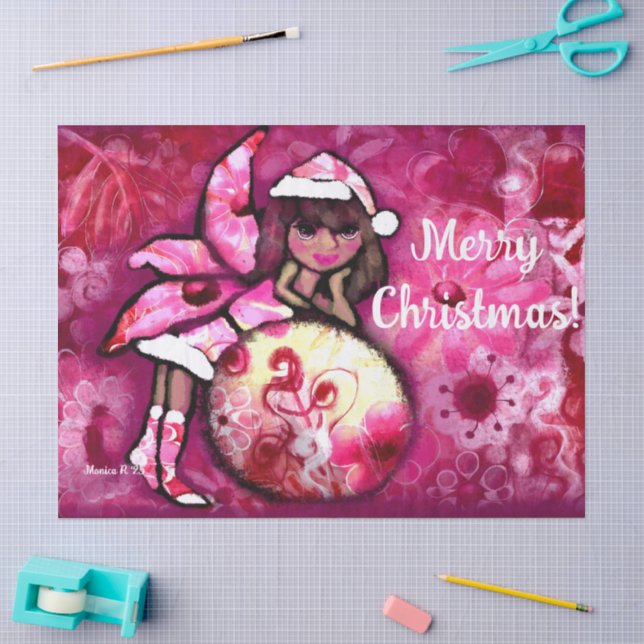 Merry Christmas Pixie Whimsical Floral Decoupage Tissue Paper (Craft)