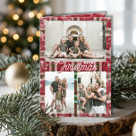 Merry Christmas Plaid 3 Photo Collage Folded Holiday Card<br><div class="desc">Multi-photo folded Christmas holiday cards feature Merry Christmas in chic lettering on a sparkly plaid on front with your favorite photos and your personal message and names on the inside.</div>