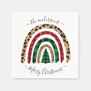 Merry Christmas Plaid and Leopard Print Rainbow Napkins