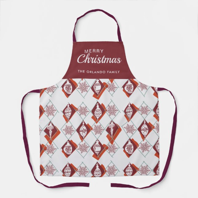 Merry Christmas Plaid Baking Crew Name Red Apron (Front)