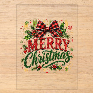 Merry Christmas Plaid Bow Acrylic Invitations