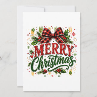 Merry Christmas Plaid Bow Announcement