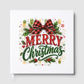 Merry Christmas Plaid Bow Guest Book