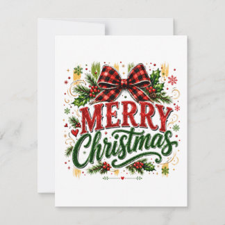 Merry Christmas Plaid Bow Invitation