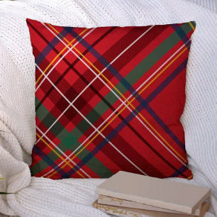 Merry Christmas plaid bright festive holiday decor Throw Pillow