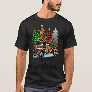 Merry Christmas Plaid Christmas Tree Leopard Truck T-Shirt