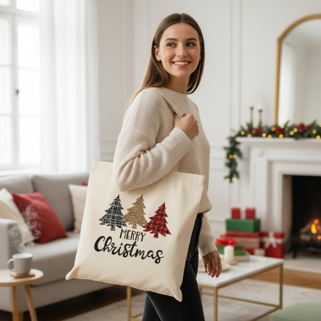 Merry Christmas Plaid Christmas Trees Tote Bag (Creator Uploaded)