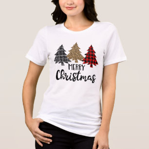Merry Christmas Plaid Christmas Trees Tri-Blend Shirt