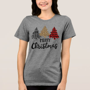 Merry Christmas Plaid Christmas Trees Tri-Blend Shirt