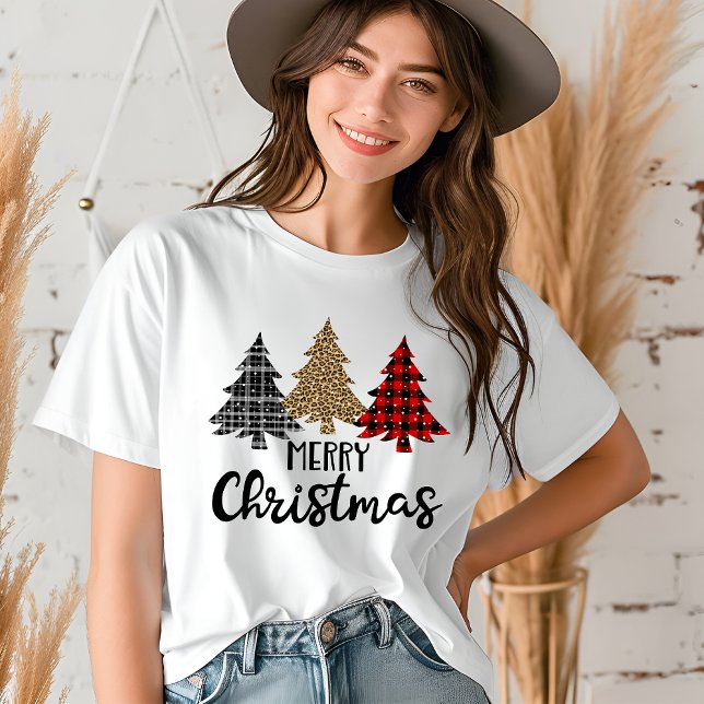 Merry Christmas Plaid Christmas Trees Tri-Blend Shirt (Creator Uploaded)