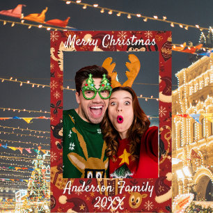 Merry Christmas Plaid Crimson Christmas Family Selfie Frame