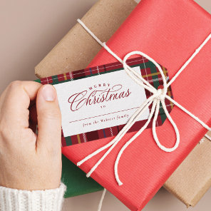 Merry Christmas plaid elegant personalized holiday Gift Tags