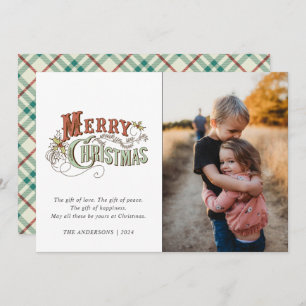 Merry Christmas Plaid Family Photo Christmas Holiday Card