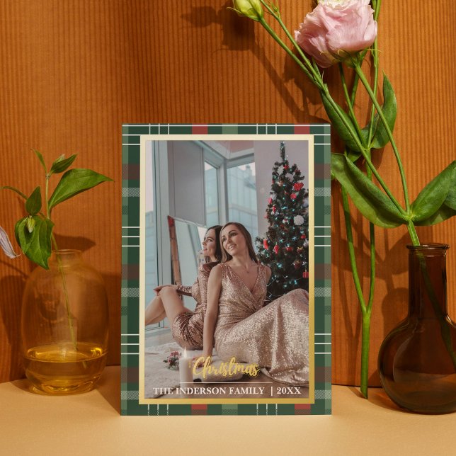 Merry Christmas Plaid Foil Photo Collage Christmas Foil Holiday Card (Merry Christmas Plaid Foil Photo Collage Holiday Card

)