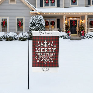 Merry Christmas plaid Garden Flag