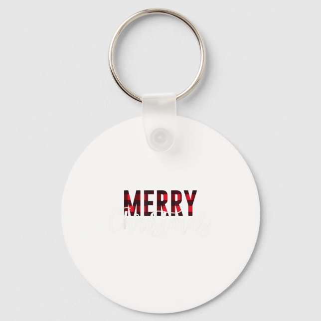 Merry Christmas Plaid Graphic Christmas Letter Pri Keychain (Front)