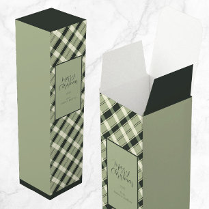 Merry Christmas Plaid Green Chic Modern Script Wine Box