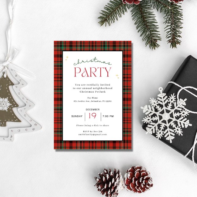 Merry Christmas Plaid Holiday Party Invitation (Merry Christmas Plaid Holiday Party Invitation)