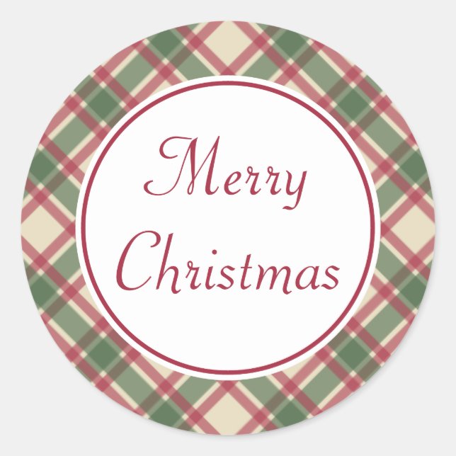 Merry Christmas Plaid Holiday Stickers (Front)