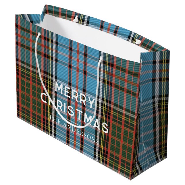 Merry Christmas Plaid Holidays Anderson Tartan Large Gift Bag (Back Angled)