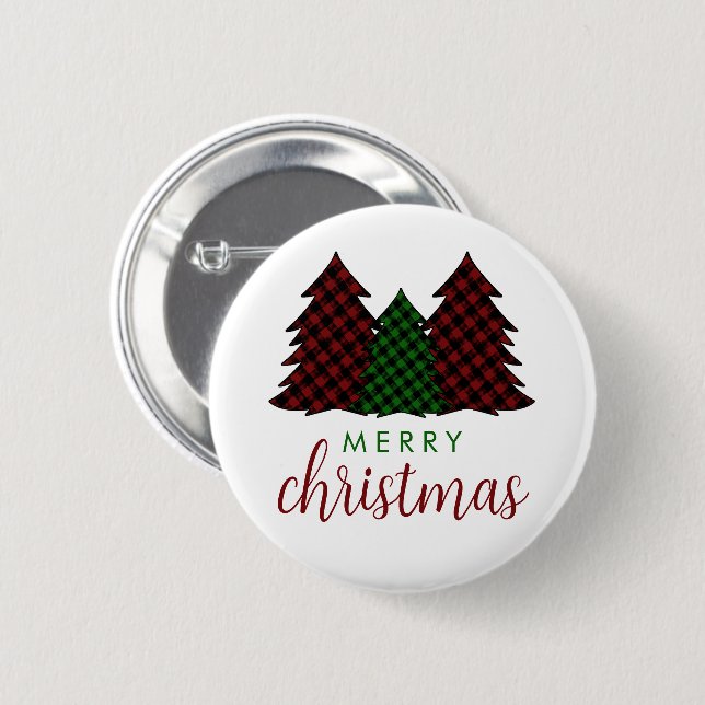 Merry Christmas Plaid Pattern Christmas Tree Button (Front & Back)