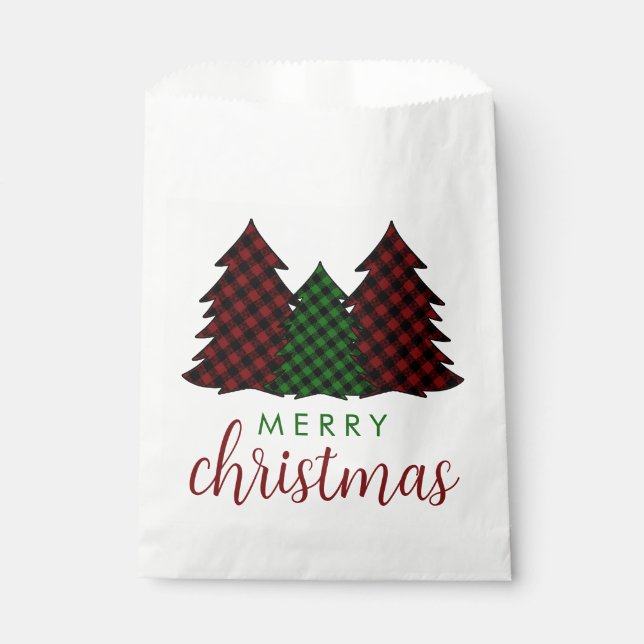 Merry Christmas Plaid Pattern Christmas Tree Favor Bag (Front)
