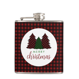 Merry Christmas Plaid Pattern Christmas Tree Flask