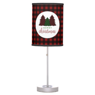 Merry Christmas Plaid Pattern Christmas Tree Table Lamp