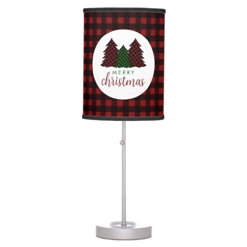 Merry Christmas Plaid Pattern Christmas Tree Table Lamp