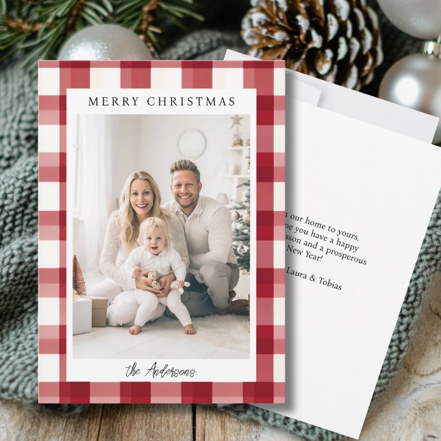 Merry Christmas! Plaid Pattern Photo  Holiday Card (Merry Christmas! Plaid Pattern Photo Holiday Card)