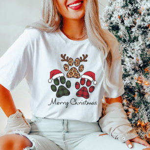 Merry Christmas Plaid Paw Print Women's T-Shirt