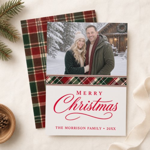 Merry Christmas Plaid Red Letterpress Holiday Card