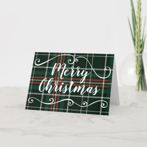 Merry Christmas Plaid Red White Pattern Holiday Card